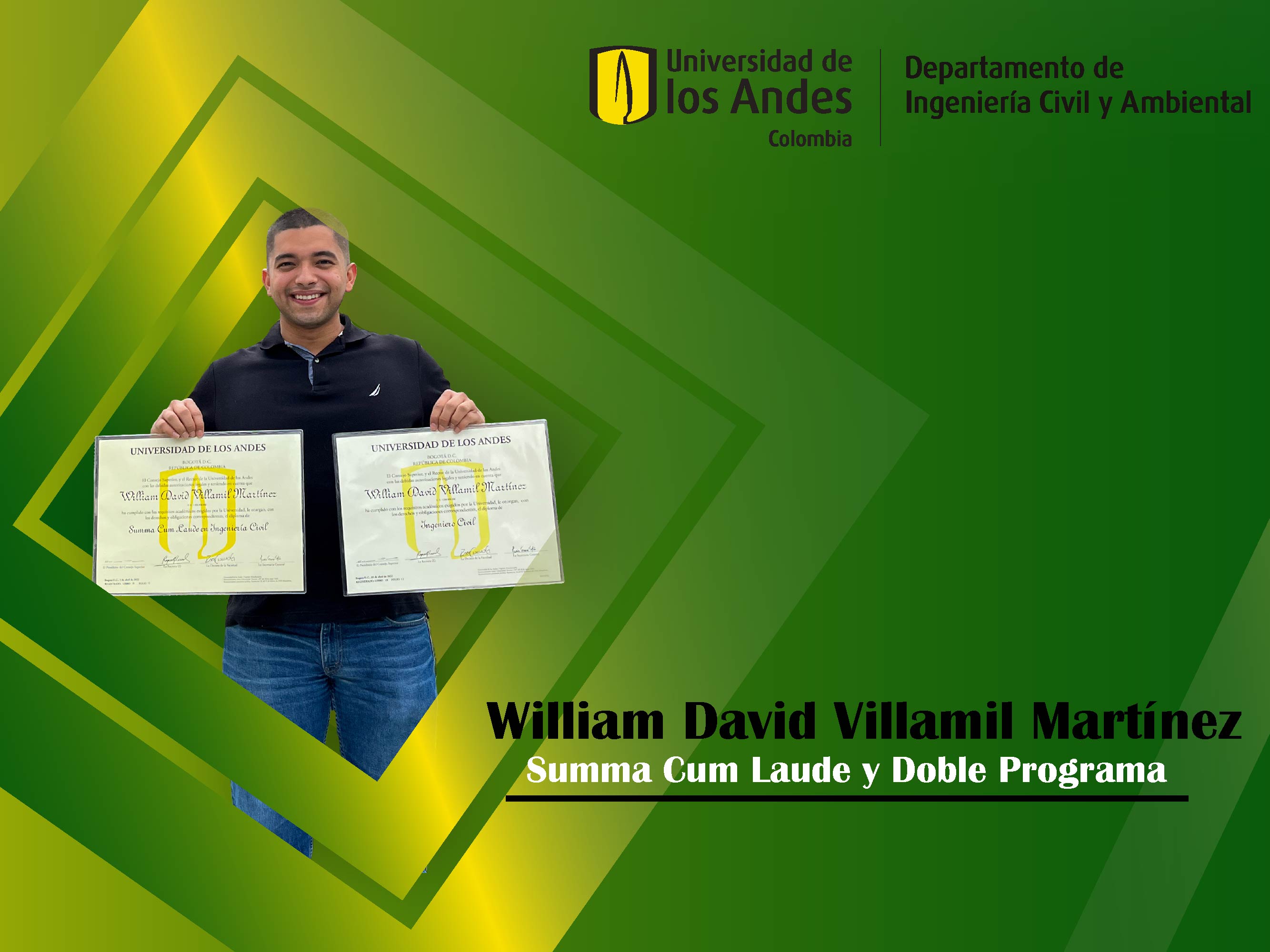 William David Villamil: Grado Suma Cum Laude y doble programa